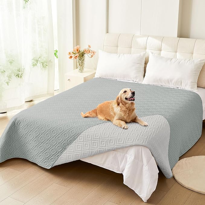 hyha Waterproof Dog Blanket, Soft Pet Bed Blankets, Waterproof Sofa Couch Cover for Dogs Washable, Reversible Pet Couch Covers for Sofa Furniture (52x82 Inch, Grey/Light Grey)