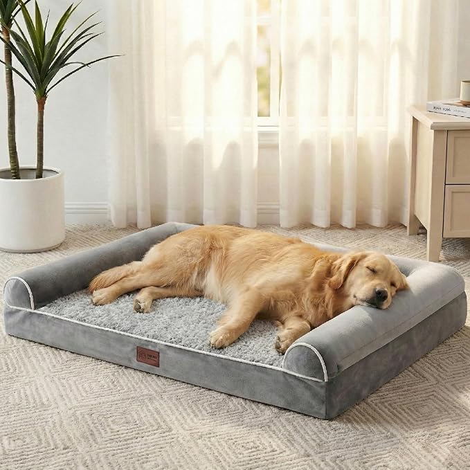 WESTERN HOME Dog Beds Large Sized Dog, Orthopedic Large Pet Bed with Waterproof Lining, Removable Washable Cover and Nonskid Bottom, Medium Couch, Grey
