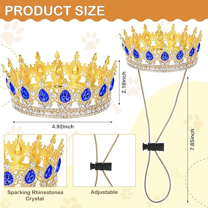 Abbylike Pet Rhinestone King Crown, Queen Crown for Birthday New Year Costume for Small Dog Cat Cosplay Party Accessories Adoption Celebration Wedding Birthday Photos Prop Costume(Blue,Large)