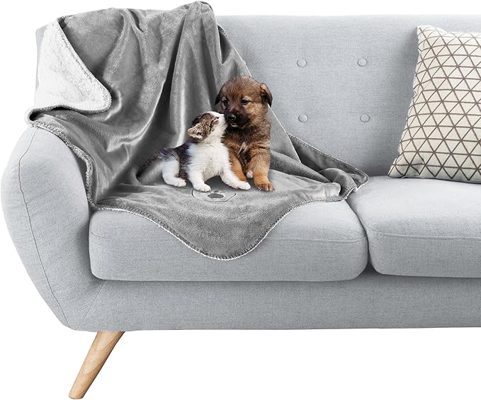 Waterproof Pet Blanket - 30x40-Inch Reversible Sherpa Fleece Throw Protects Couches, Cars, and Beds from Spills, Stains, and Fur by PETMAKER (Gray)