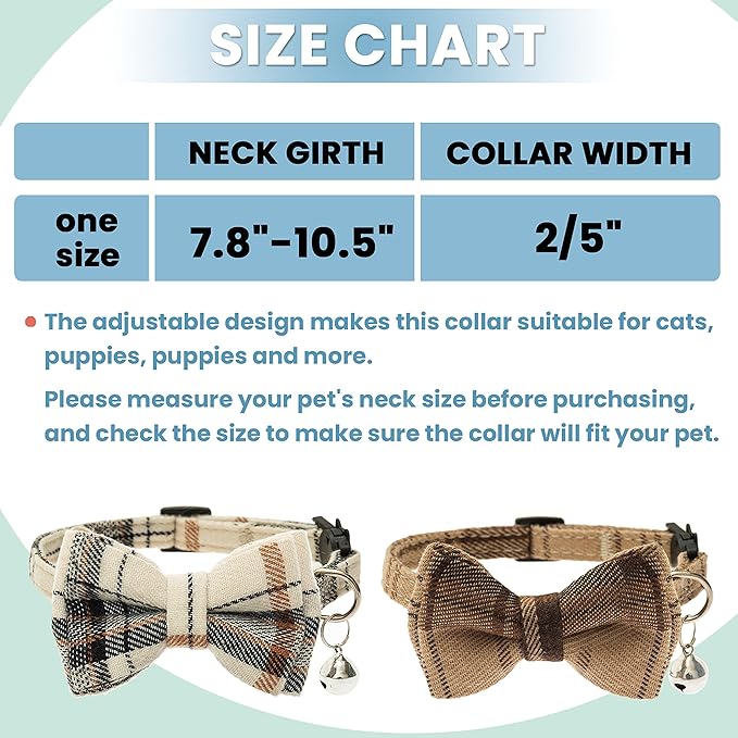 Breakaway Cat Collars - Bow Tie Cute Cat Collar with Bells for Girl Boy Cats, Puppy - Plaid Soft Adjustable Pet Collars Cat Accessories