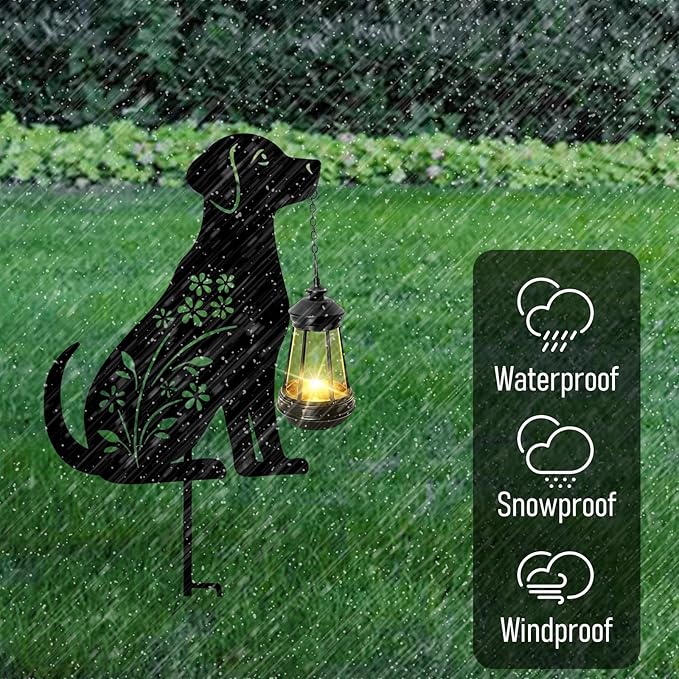 Bshine Dog Solar Light Outdoor Garden Decoration, Waterproof Metal Stake Black Outdoor Statue Lantern, Lawn Ornaments for Yard, Path, Patio, Sculpture Black Dog Gift Halloween Decor Housewarming Gift