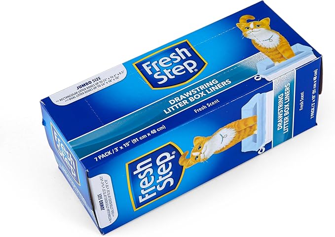 Fresh Step Jumbo Drawstring Cat Litter Box Liners, Scented Heavy Duty Kitty Litter Bags for X-Large Oval or Rectangle Pans, Helps Contain Mess for Easy Lift Out Cleanup, 36 x 19 in, 7 Count