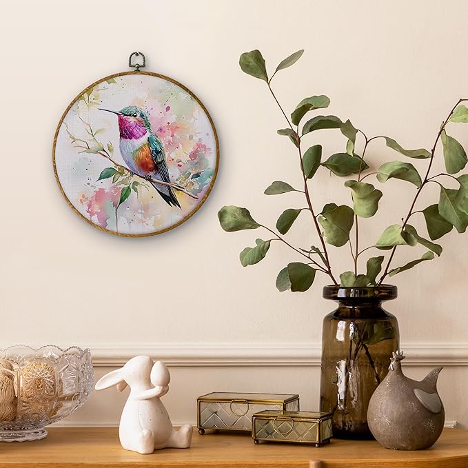 DILSJ Hummingbird Decor, Hummingbird Gifts for Women Canvas Wall Art Framed, Cottagecore Bird Hanging Decorations for Home Bedroom Living Room, 10x10 Inch