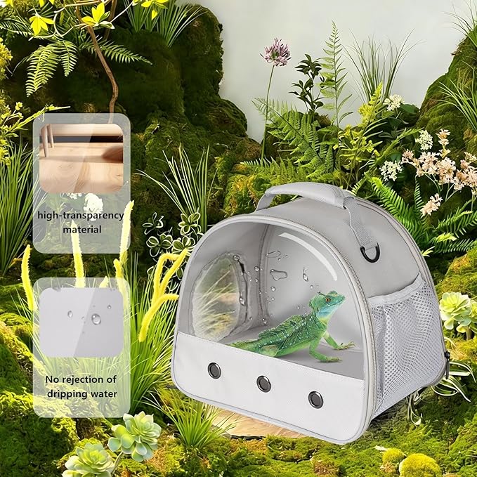 Bearded Dragon Carrier,Lizards Carrier, Small Animal Travel Carrier for Hedgehog Rat Parrot Bird Guinea Pig, Portable Guinea Pig Travel Carrier for 2(Grey)