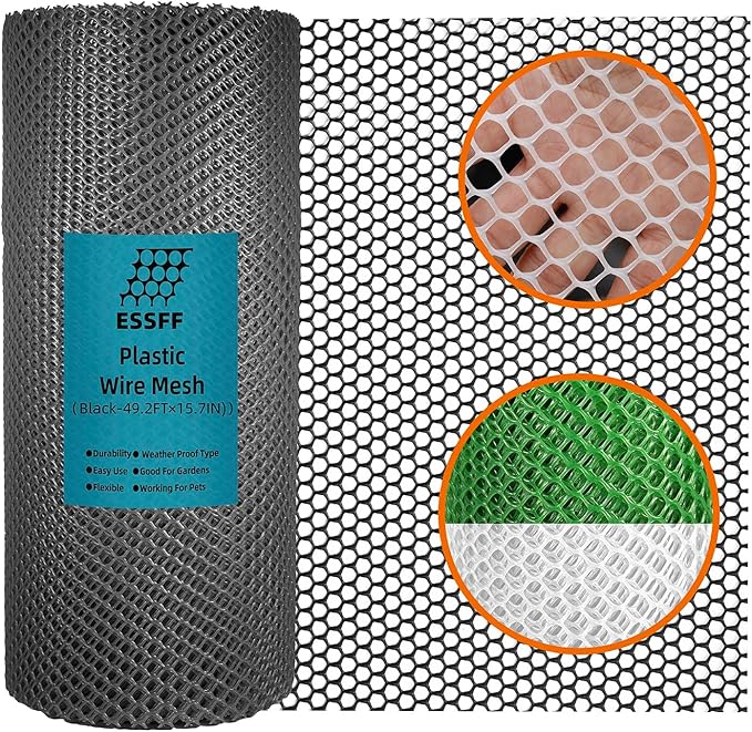 Pet & Garden Safeguard - 15.7IN x 49.2FT Roll - Black Plastic Netting, Multi-Use Decorative Fence for Poultry, Dogs, Rabbits,Chicken and Snake Barrier