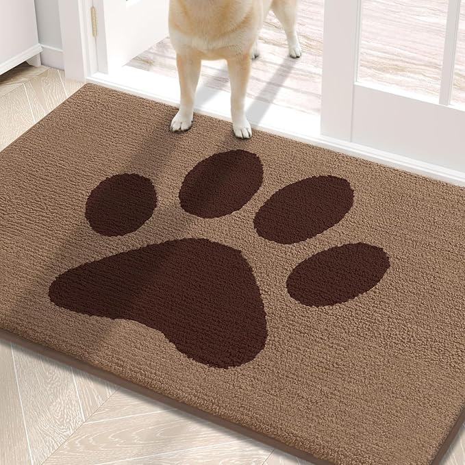 Buganda Dog Door Mat for Muddy Paws, Absorbent Dirt Trapper Non Slip Indoor Doormats, Washable Low-Profile Mat for Mud Dogs, Entryway Carpet for Inside Floor (30x20 Inches, Beige)