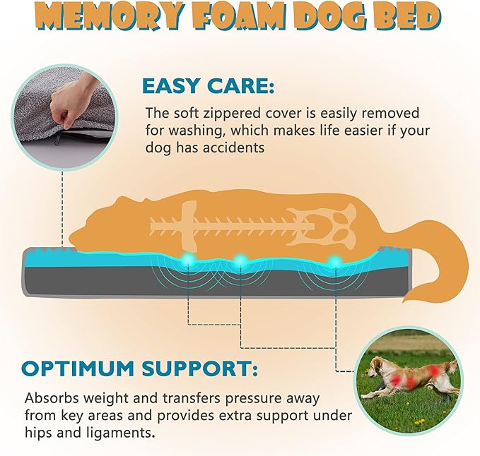 Orthopedic Extra Large Dog Bed for Large Dogs, 41 inches XL Washable with Waterproof Liner and Cooling Gel Memory Foam, Fits up to 110 lbs Pets