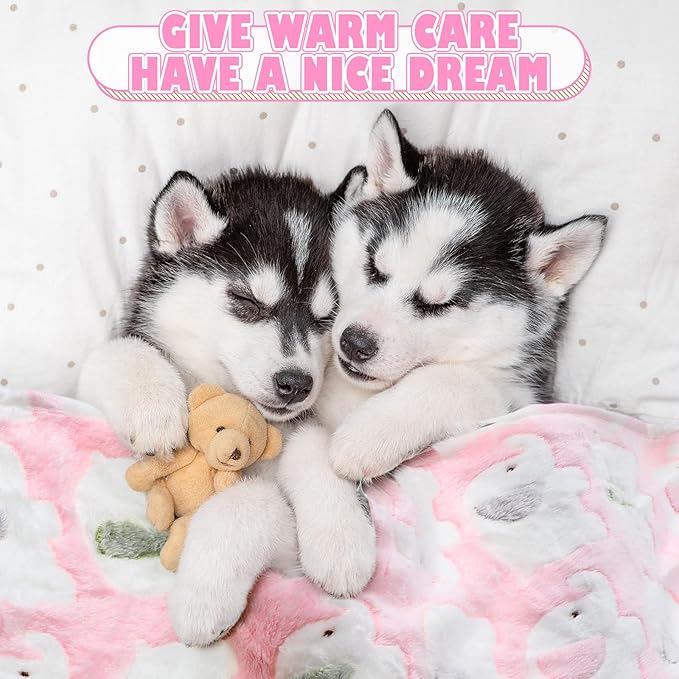 Chumia 18 Pcs Fleece Pet Blanket Soft Warm Sleep Mat Fluffy Cute Puppy Supplies Paw Bone Star Elephant Dot Heart Print Design Bed Blankets for Dog Cat Kitten Animals(30 x 20 Inch,Sweet)