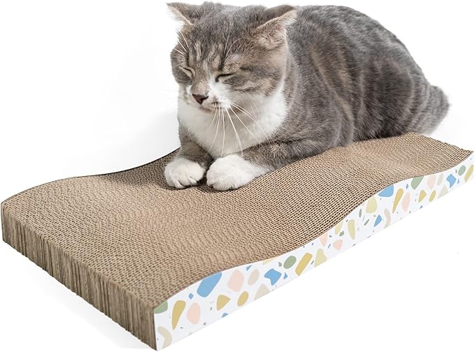 Cat Scratcher, Curved Scratch Pad, Durable Corrugated Cardboard Scratching Board for Indoor Cats, Heavy Duty, Double-Sided Usability, Recyclable with Catnip