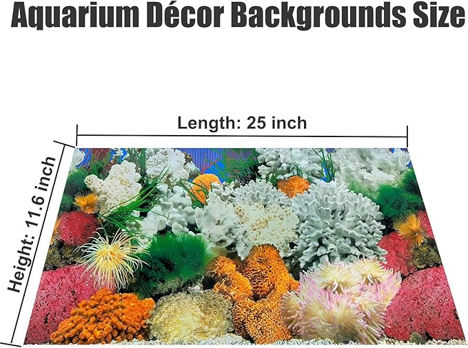Aquatic Plant Aquarium Background Sticker Coral HD Fish Backgrounds for Aquariums Gravel Stone Fish Tank Wallpaper Decorations 2 Sided 12"x 25"