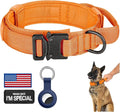 DAGANXI Tactical Dog Collar, Adjustable Military Training Nylon Dog Collar with Control Handle and Heavy Metal Buckle for Medium and Large Dogs, with Patches and Airtags Case (Orange, S)