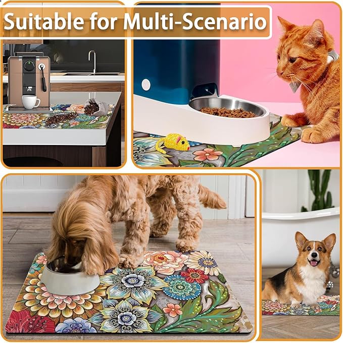 Absorbent Pet Dog Bowl Mat for Food and Water, Pet Cat Food Feeding Mat with Non Slip Rubber Backing, Dog Food Mats for Floors Waterproof, 24"x32"
