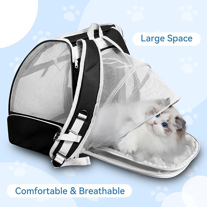 Cat Backpack Carrier,Expandable Pet Carrier Backpack for Cat and Small Dogs,for Hiking, Camping and Travelling Use,Collapsible Carrier with Breathable Mesh,Gray