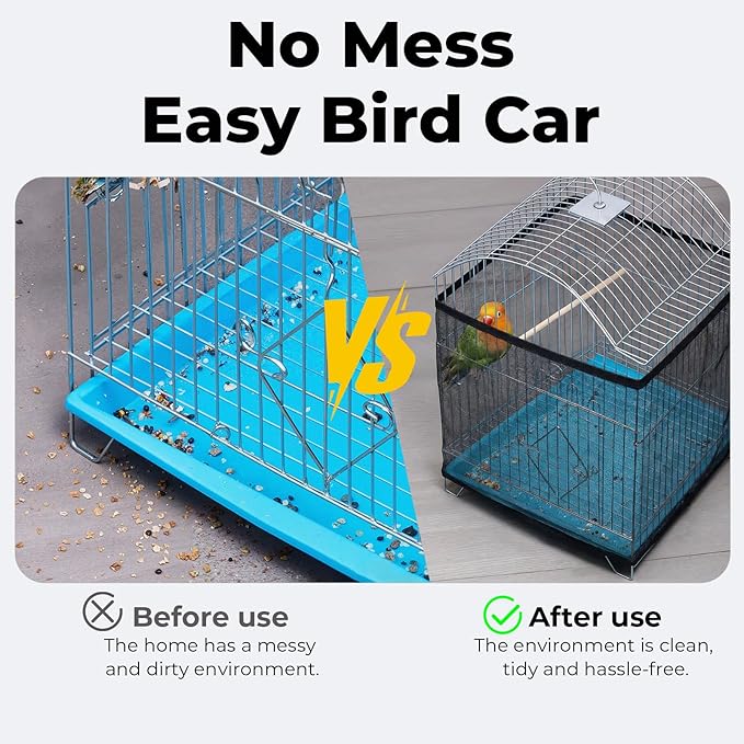 2 Pcs Bird Cage Seed Catcher, Adjustable Bird Cage Net Cover, Reusable Soft Nylon Cover for Parrot Enclosures (Black)