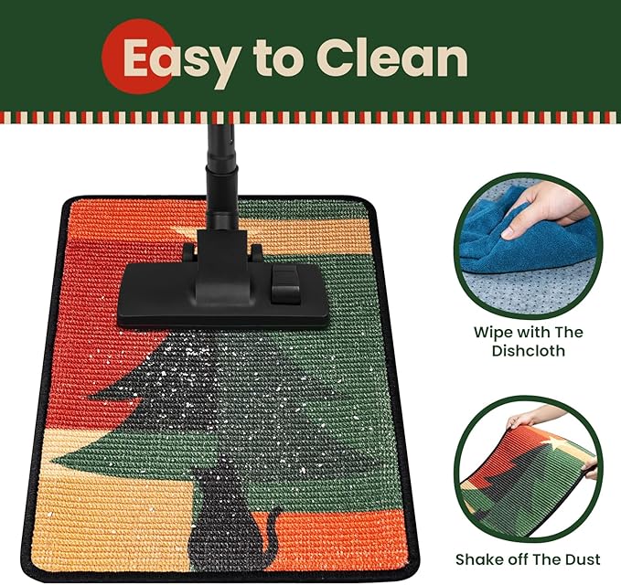 Cat Scratcher Mat,Sisal Cat Scratch Pad,Horizontal Floor Cat Scratching Pads Rug for Indoor Cats,Protector for Wall&Carpets&Sofas,Kitty Xmas-Gift, Includes Cat Toy (M, Christmas)