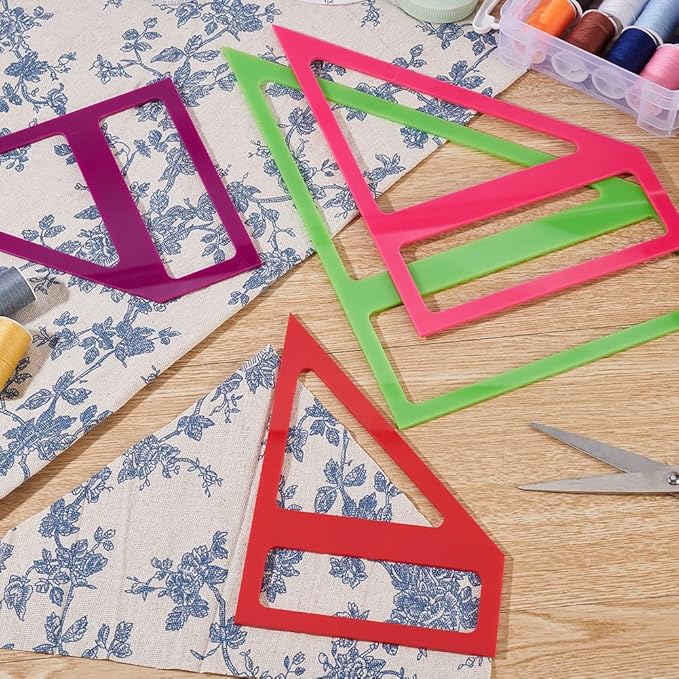 OLYCRAFT 4Pcs 4 Sizes Dog Bandana Sewing Template Set 5/5.5/6/7.5 inch Long Reversible Trapezoid Template Quilting Acrylic Quilting Template Stencil for Dogs Cats Pets Bib Bandana Headscarf Making
