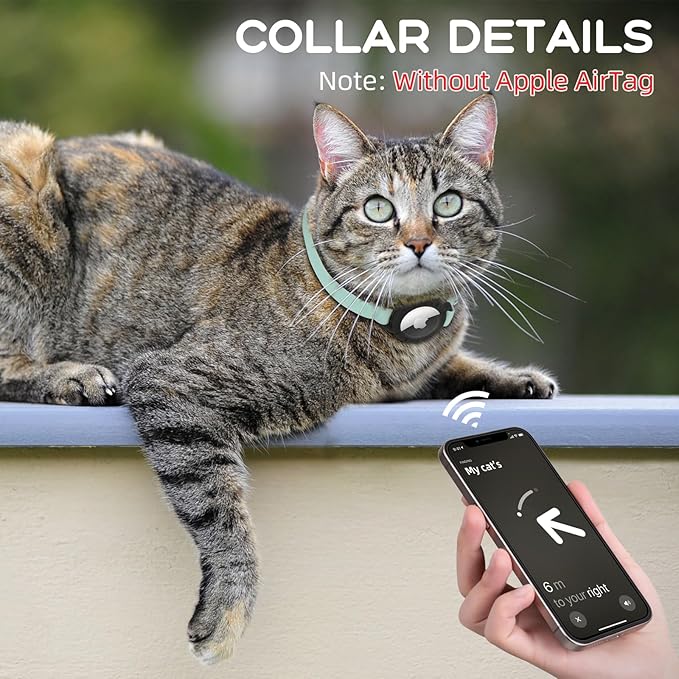 AirTag Cat Collars, Stretchy Collar with Apple AirTag Holder and Bell, Breakaway Ultra Design Elastic GPS Tracking Collars for Cats and Puppies, (7.5-12.5 Inch), Green