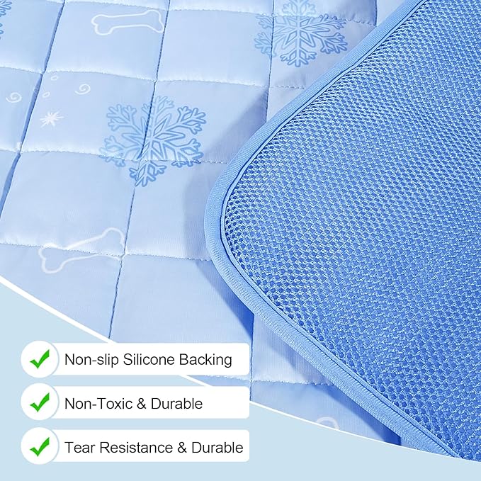 RIOGOO Dog Cooling Mat,Dog Blanket Washable,Cool Fabric & Internal Waterproof Cooling Pad (Blue, Medium (28X20 inch))