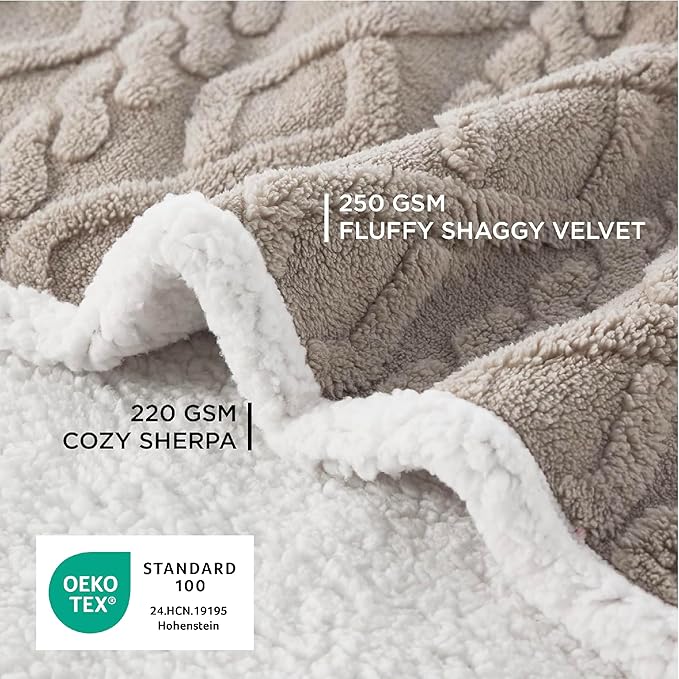 Bedsure Waterproof Dog Blanket for Large Dogs - Pet Blanket for Bed Couch Protector Washable, Jacquard Coral Fleece Cat Throw Blanket, Soft Plush Reversible Furniture Protection, 60x80, Pale Oak
