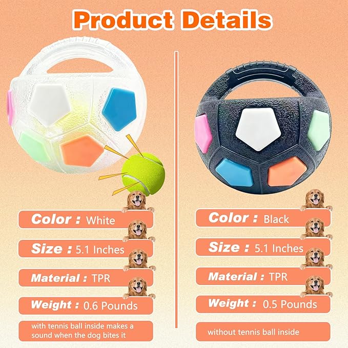 Dog Calming Ball with Handle, Interactive Ball for Pet Dogs Playing, Built-in Yellow Tennis Balls and Squeaky Sound for Small Medium Large Dogs (Clear with Tennis Balls Inside)