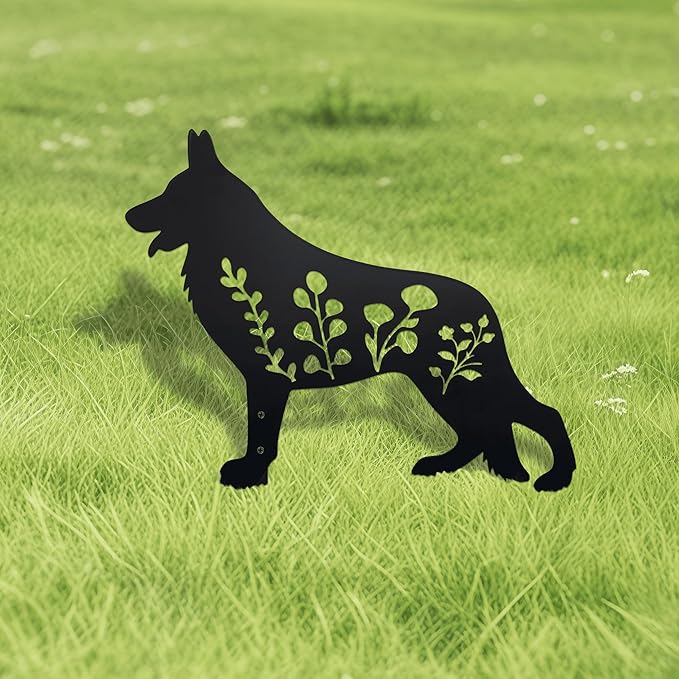 German Shepherd Garden Stake - Handcrafted Outdoor Decor for Dog Lovers, Durable Yard Art Statue