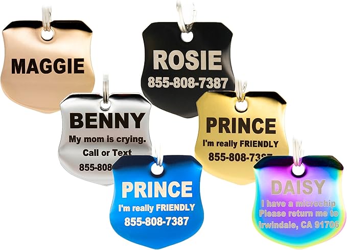 Engraved Dog Tags Personalized - Stainless Steel Engraved Dog Cat ID Tags Front & Back up to 8 Lines of Text Color Plating Gold, Rose Gold, Blue, Black, Nebula by PetANTastic
