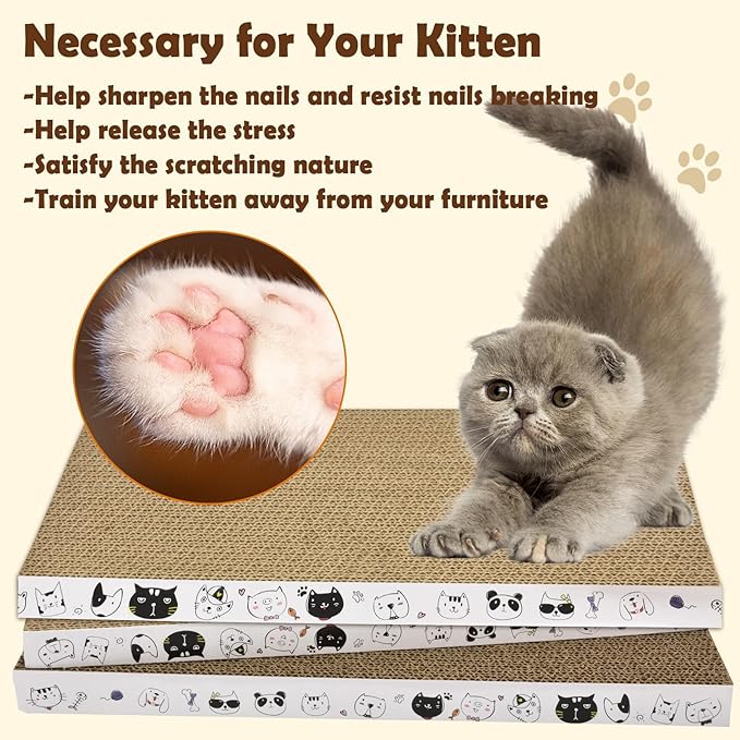 3 Pack Cardboard Cat Scratcher Refill Cat Scratch Pad Durable Cat Scratchers for Indoor Cats Kitten 16.5 x 8 x1 Inch Reversible Cat Scratching Board to Protect The Furniture (Lovely Pets)