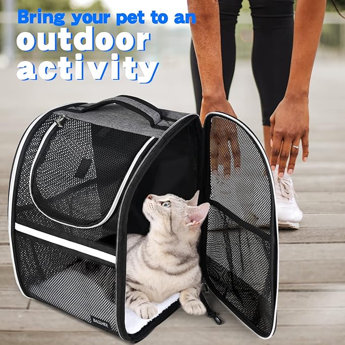 BAGLHER Pet Carrier Backpack, Ventilated Design, Pet Travel Backpack with Comfortable Shoulder Straps, Thicker Bottom Support, Two-Way Entrance Pet Carrier Backpack, Black
