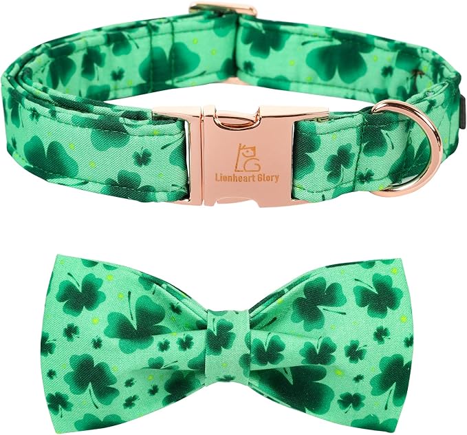 Lionheart glory Clover Dog Collar, Adjustable Dog Collar with Bowtie, Pet Gift Collar for Dog Soft Bowtie Dog Collars for Medium Dogs