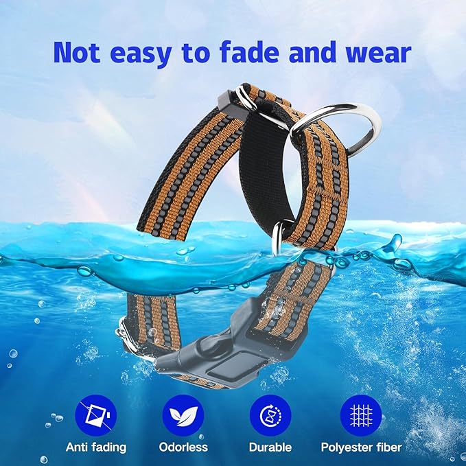 Martingale Dog Collar, Adjustable Nylon Reflective Collar with Quick Release Buckle (Turmeric Brown, Medium)