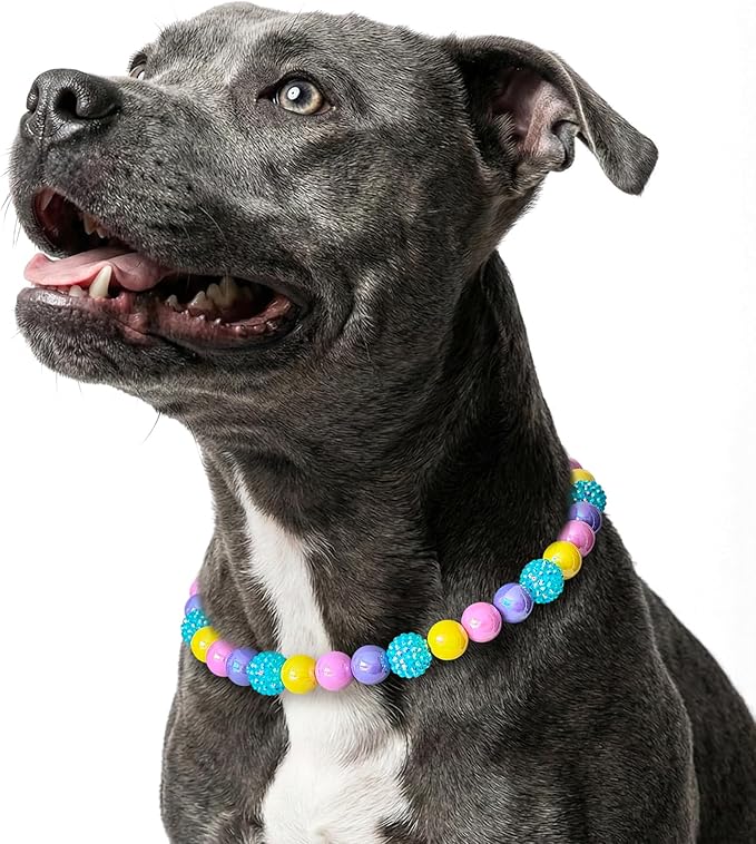 Beaded Dog Necklace Collar, Adjustable Jewelry-Inspired Design with Sparkle Beads (Iridescent Pastels, Medium)