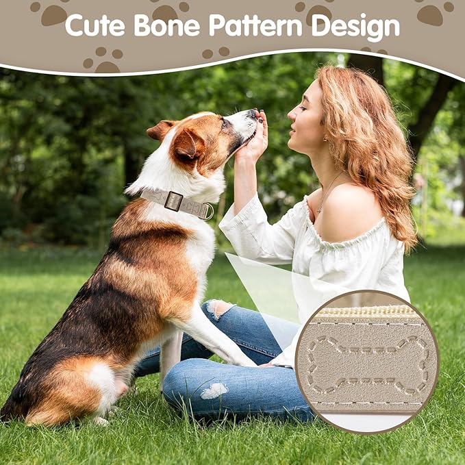 TDTOK Stylish Leather Dog Collar, Comfortable Soft PU Leather Dog Collars for Large Medium Small Dogs with Quick Release Metal Buckle, Adjustable Pet Collar with Cute Bone Pattern Design