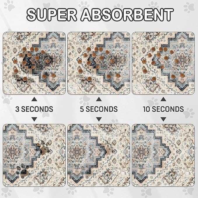 Dog Food Mat for Pet Cat Food Mat, Boho Absorbent Quick Dry Dog Bowl Mats for Food and Water, Non-Slip Cat Pet Feeding Mats for Floor Placemats 12"x20"