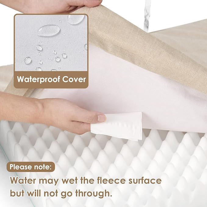 EHEYCIGA Waterproof Dog Bed Orthopedic 35"x23", Memory Foam Pet Bed for Larged Size Dogs, Washable Pet Mat with Removable Cover, Beige