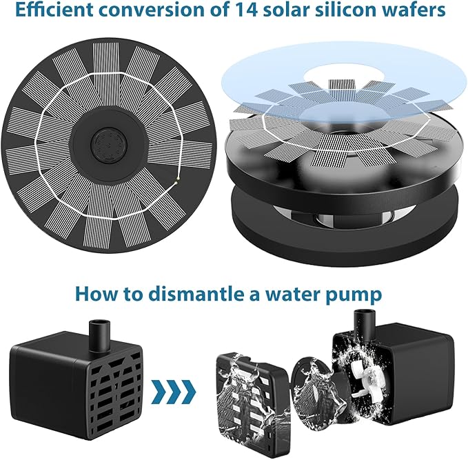 AISITIN Outdoor Solar Garden Fountain 3.5W Solar Pump Outdoor Pond with 6 Nozzles Floating Solar Fountain Pump for Bird Bath, Aquarium, Garden Fountain (1 Piece)