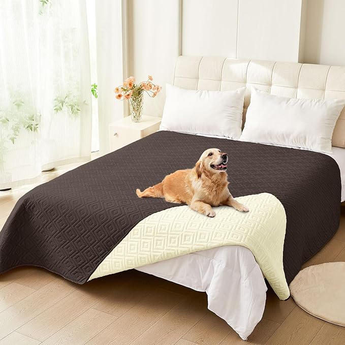 hyha Waterproof Dog Blanket, Soft Dog Bed Cover Pet Blankets, Waterproof Sofa Couch Cover for Dogs Washable, Reversible Pet Couch Covers for Sofa Furniture (68x82 Inch, Chocolate/Beige)