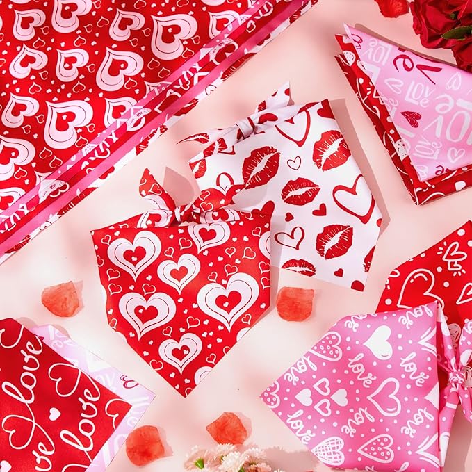 Weewooday 50 Pcs Valentines Dog Bandanas Bulk for Dogs Soft Bibs Adjustable Triangle Pet Bandana for Small Medium Large Costume(Heart Pattern, 25.6 x 17.7 x 17.7 Inch)