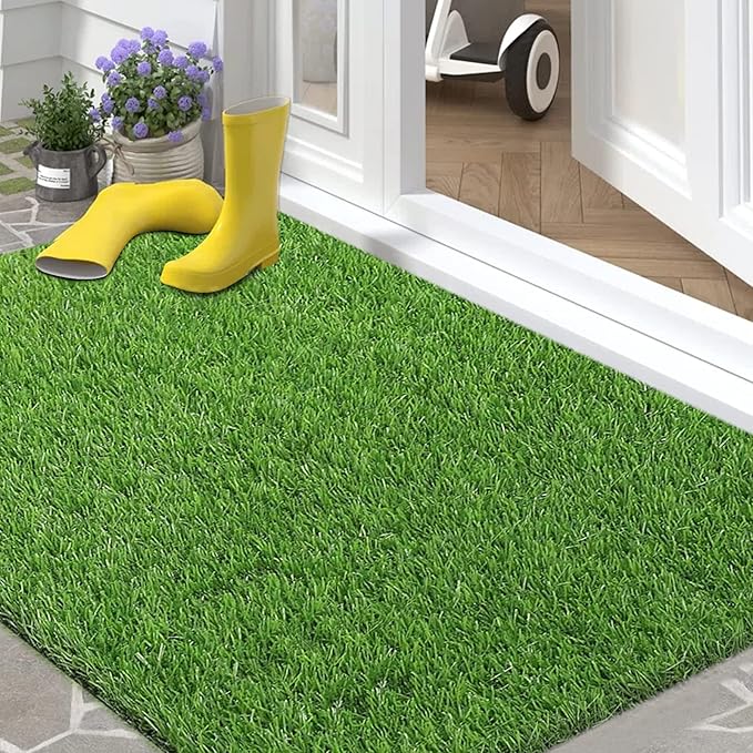 Bsmathom Artificial Grass Rug Indoor Outdoor Rug, Dog Grass Mat with Drainage Holes, Synthetic Artificial Grass Turf Fake Grass Rug Door Mats for Balcony Patio Lawn Garden(51.2 x 31.5Inch)