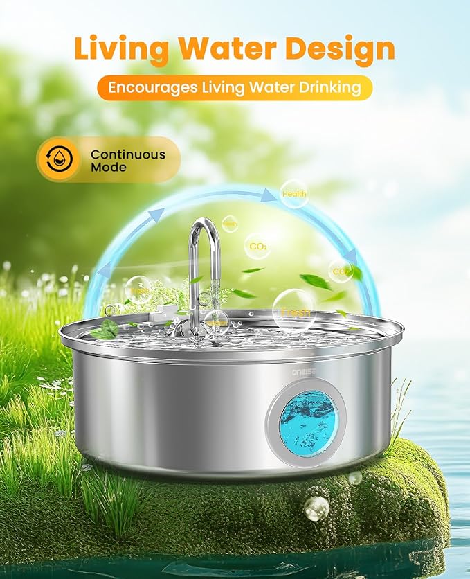 oneisall Dog Water Fountain for Large Dogs,7L/230oz/1.8G Stainless Steel Dog Fountain Super Quiet with Triple Filtration,Great for Large Dogs (PWF002 Dog Fountain +6Sets Filters)