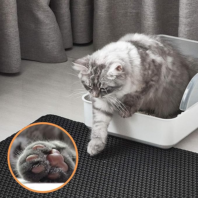 Cat Litter Mat Litter Box Mat, EVA Honeycomb Double Layer Design, Urine & Waterproof, Scatter Control Kitty Litter Mat, Less Waste, Easier To Clean,Washable, Black