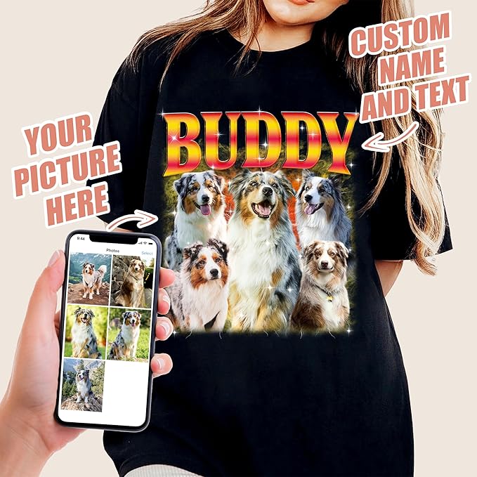 JIX & JOKY Custom Your Own Bootleg Rap Shirts with Dog Faces Custom Pet Shirt for Men Graphic Tshirt Gift Idea for Pet Lovers