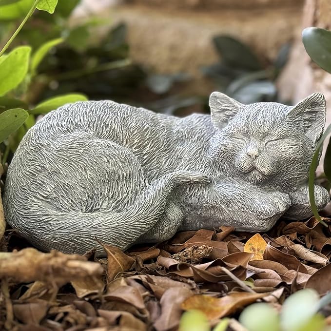 Cats Memorial Stone Garden Statue, Pet Statues Gifts for Loss of Cat Sympathy, Grave Markers for Garden Outdoor Statue Decor, 11.4” L Garden Decorative Tabby Figurine