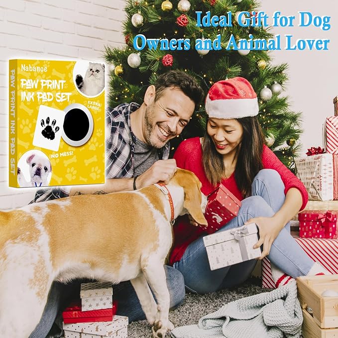Nabance Inkless Paw Print Kit for Dogs, Cats with 2-Pcs Round Ink Pad & 2 Paper Frame, Clean Touch Dog Nose & Baby Handprint Kit, Pet Paw Print Impression Kit, Keepsake Gifts for Pet Lovers, New Moms