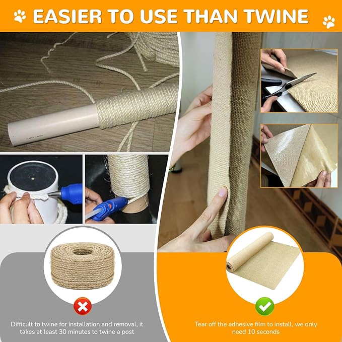 Jute 78.7"x15.8" Trimmable Cat Scratching Mat for Furniture Protector,Versatile Self-Adhesive Anti Cat Scratch Pad for Couch Protection&Cat Scratcher Tree/Post/Wall/Board/Twine Replacement