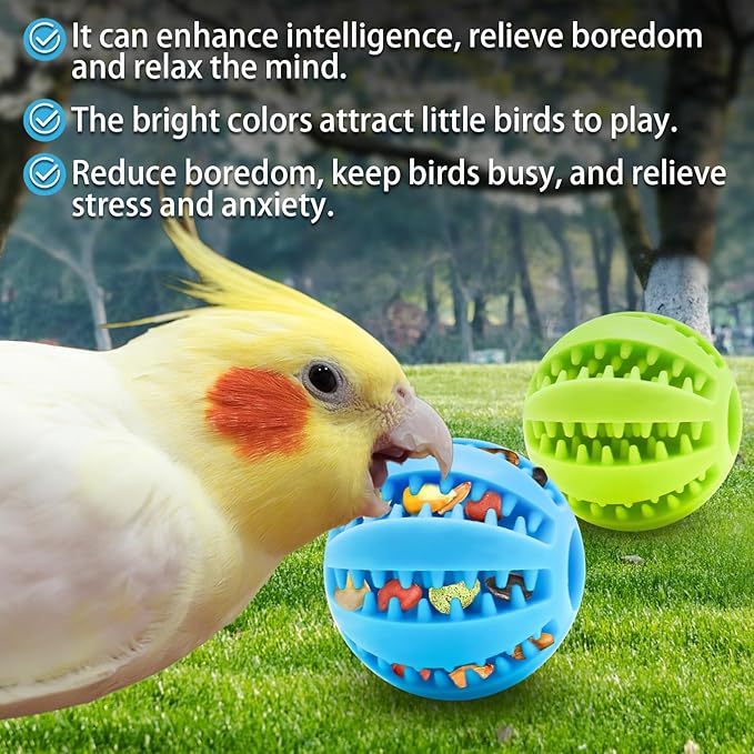 2 Pcs Parrot Feeder Chew Toy Balls, Bird Foraging Interactive Toys, Suitable for Small Animals and Small&Medium Birds,Parakeet,Parrots,Lovebirds,Macaws,Hamsters,Guinea Pigs