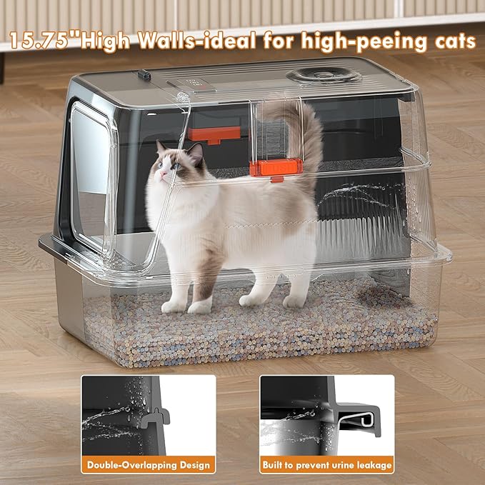 Breeze Litter Box System Stainless Steel Litter Box with Lid, 3-in-1 Design 160° Flip-Top Cat Litter Box Enclosure,Smart Air Extraction System Odor Contral, Dual Safety Infrared Sensor, Easy to Clean