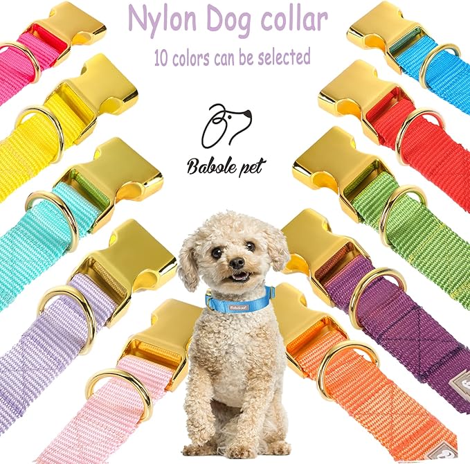 Nylon Dog Collar - Adjustable Blue Soft Webbing Dog Collars for Small Medium Large Dogs Boy Girl Puppy Collar with Safety Metal Buckle M
