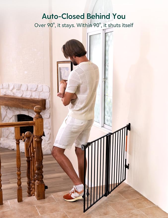 Babelio Baby Gate for Stairs, Kitchen & Doorways, No Bottom Bar| Easy Install| One-Handed Operation| Auto-Close| Hardware Mount Safety Dog Gate (Black - B17, 34" H, 26-43" W-Standard 2 Pcs)