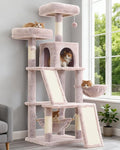 Multi-Level Cat Tree for Indoor Cats, Cat Tower with 2 Scratching Boards, 2 Plush Padding Platforms, Cat Condo House with Hammock, Basket, Muchroom GCT022MU